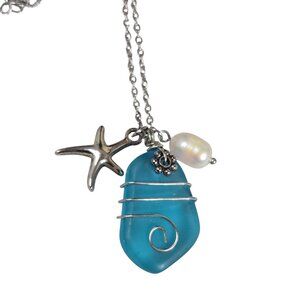 Women's Silver Plated Blue Freshwater Pearl Charm Pendant Necklace